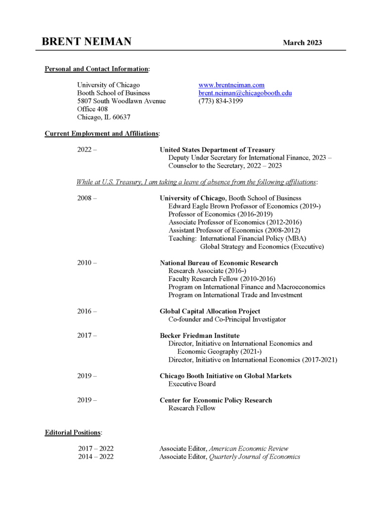 About + CV Brent Neiman